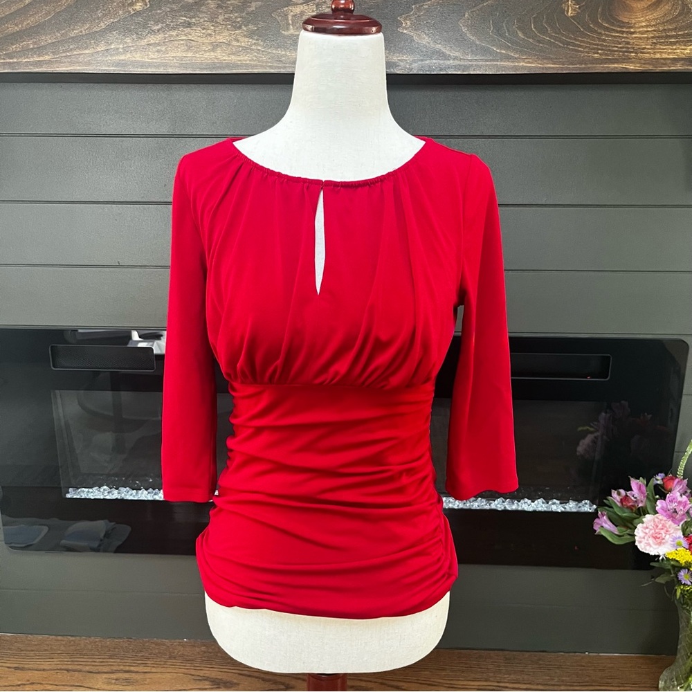 Ann Taylor - Red Blouse with Ruching - Size XS - Like New